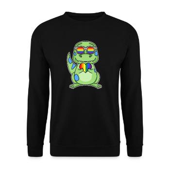 Gay Rainbow Heart Dinosaurs - Unisex Sweatshirt - black - Front - Alina (178cm) & Michal (187cm)