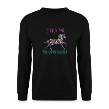 Je peux pas mon cheval m'attend - florale poney - Sweat-shirt Unisexe - noir - Devant - Alina (178cm) & Michal (187cm)