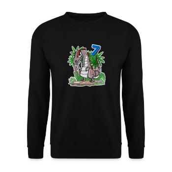 7 ans - 7ème anniversaire avec motif animal - Dino - Sweat-shirt Unisexe - noir - Devant - Alina (178cm) & Michal (187cm)