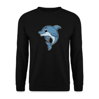 Delfin Familie - Delfin mit Baby - Delfin Motiv - Unisex Pullover - Schwarz - Vorne - Alina (178cm) & Michal (187cm)