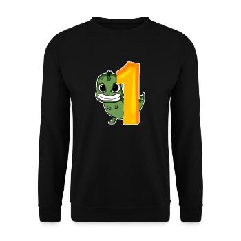 1 year old - Enrollment - Dinosaur motif - Unisex Sweatshirt - black - Front - Alina (178cm) & Michal (187cm)