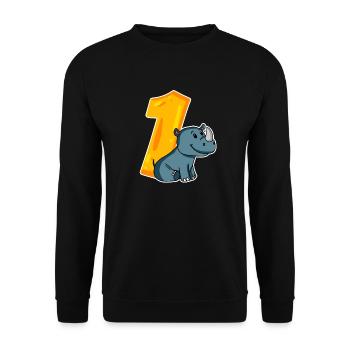 1 an - Inscription - Motif rhinocéros - Gagner - Sweat-shirt Unisexe - noir - Devant - Alina (178cm) & Michal (187cm)