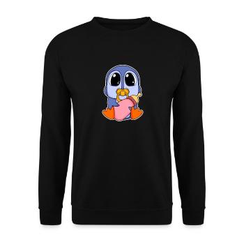 Baby Pinguin Motiv - Unisex Pullover - Schwarz - Vorne - Alina (178cm) & Michal (187cm)