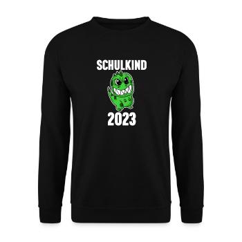 Schuldkind Einschulung Dinosaurier 2023 - Unisex Pullover - Schwarz - Vorne - Alina (178cm) & Michal (187cm)