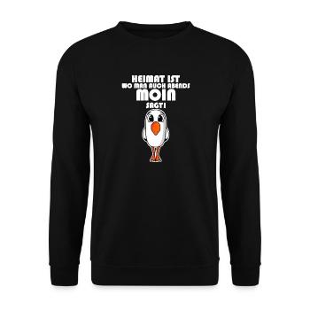 Nordsee Plattdeutsch Spruch Moin Möwe - Unisex Pullover - Schwarz - Vorne - Alina (178cm) & Michal (187cm)