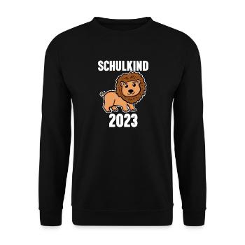 Schuldkind Einschulung Löwe 2023 - Unisex Pullover - Schwarz - Vorne - Alina (178cm) & Michal (187cm)