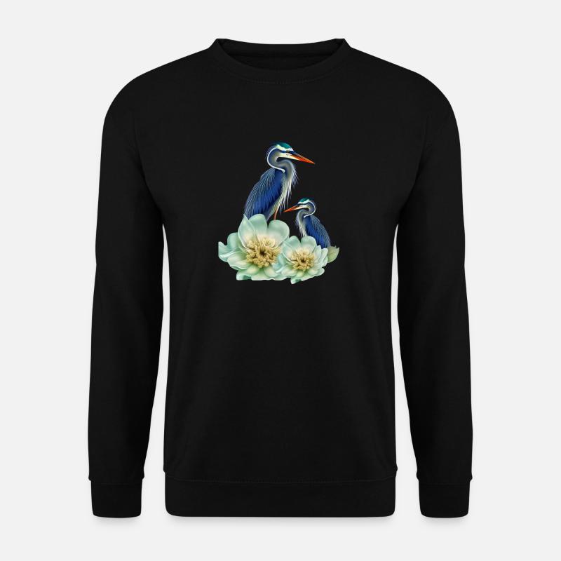 The elegant crane with flowers - Unisex Sweatshirt - black