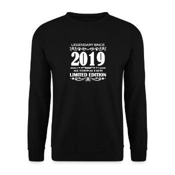 2019 - Jahrgang 2019 - Baujahr 2019 Spruch - Unisex Pullover - Schwarz - Vorne - Alina (178cm) & Michal (187cm)