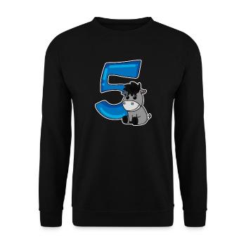 5 Jahre alt - 5. Geburtstag mit Tier Motiv - Unisex Pullover - Schwarz - Vorne - Alina (178cm) & Michal (187cm)