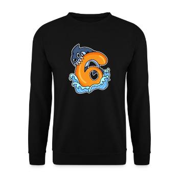 6 Jahre alt - 6. Geburtstag mit Tier Motiv - Hai - Unisex Pullover - Schwarz - Vorne - Alina (178cm) & Michal (187cm)