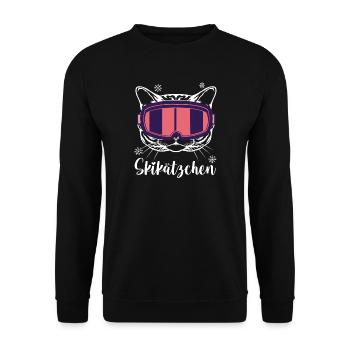 Skifahren Après Ski Skiurlaub Skikätzchen - Unisex Pullover - Schwarz - Vorne - Alina (178cm) & Michal (187cm)