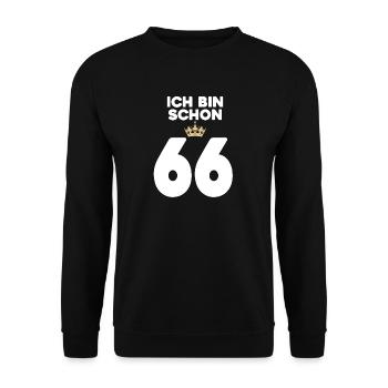 66. Geburtstag Geschenk - 66 Jahre mit Krone - Unisex Pullover - Schwarz - Vorne - Alina (178cm) & Michal (187cm)