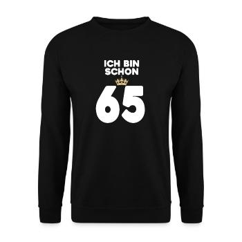 65. Geburtstag Geschenk - 65 Jahre mit Krone - Unisex Pullover - Schwarz - Vorne - Alina (178cm) & Michal (187cm)