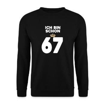 67. Geburtstag Geschenk - 67 Jahre mit Krone - Unisex Pullover - Schwarz - Vorne - Alina (178cm) & Michal (187cm)
