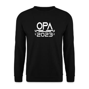Opa 2023 - Opa werden - Opa Geschenk - Unisex Pullover - Schwarz - Vorne - Alina (178cm) & Michal (187cm)