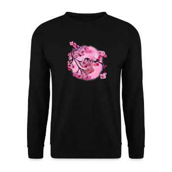 Japanese Cherry Blossom Art - Unisex Sweatshirt - black - Front - Alina (178cm) & Michal (187cm)