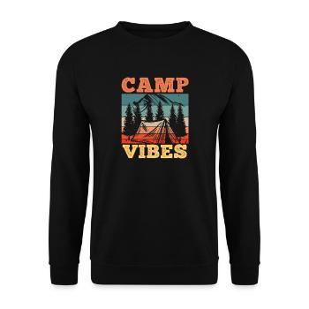 Camp Vibes Bergwald Abenteuer - Unisex Pullover - Schwarz - Vorne - Alina (178cm) & Michal (187cm)