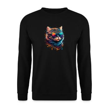 Colorful Cute Cat with Sunglasses Animal Design - Unisex Pullover - Schwarz - Vorne - Alina (178cm) & Michal (187cm)