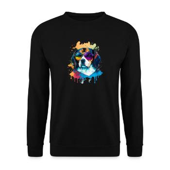 Colorful Cute dog with Sunglasses Animal Design - Unisex Pullover - Schwarz - Vorne - Alina (178cm) & Michal (187cm)