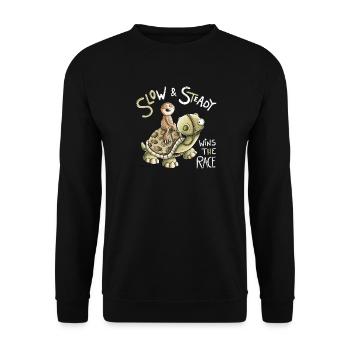 Slow And Steady Wins The Race Schildkröte Faultier - Unisex Pullover - Schwarz - Vorne - Alina (178cm) & Michal (187cm)
