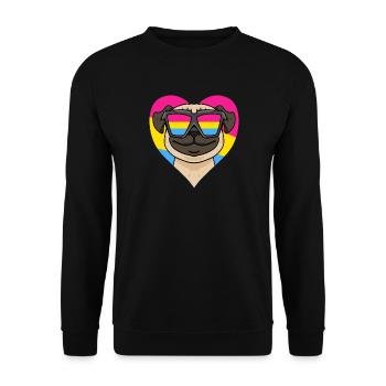 Pansexuell Hund Mops Herz Geschenk - Unisex Pullover - Schwarz - Vorne - Alina (178cm) & Michal (187cm)