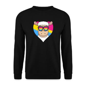 Pansexuell Schaf Herz Geschenk - Unisex Pullover - Schwarz - Vorne - Alina (178cm) & Michal (187cm)
