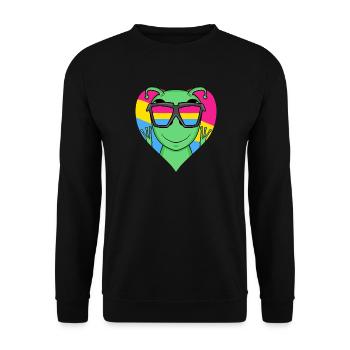 Pansexuell Alien Herz Geschenk - Unisex Pullover - Schwarz - Vorne - Alina (178cm) & Michal (187cm)