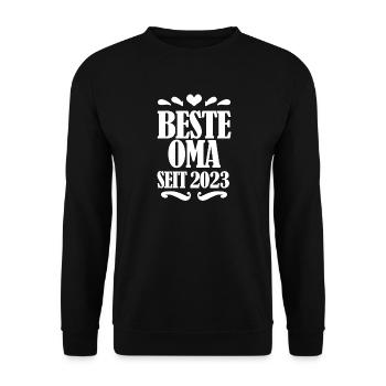 Beste Oma seit 2023 - Oma Spruch Geschenk - Unisex Pullover - Schwarz - Vorne - Alina (178cm) & Michal (187cm)