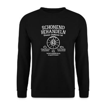 63. Geburtstag Schonend Behandeln Oldtimer Ist 63 - Unisex Pullover - Schwarz - Vorne - Alina (178cm) & Michal (187cm)