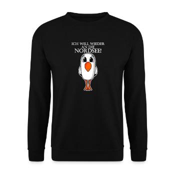 Nordsee Plattdeutsch Spruch Moin Möwe - Unisex Pullover - Schwarz - Vorne - Alina (178cm) & Michal (187cm)