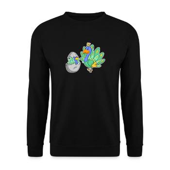 Pfau Familie - Pfau mit Baby - Pfau Motiv - Unisex Pullover - Schwarz - Vorne - Alina (178cm) & Michal (187cm)