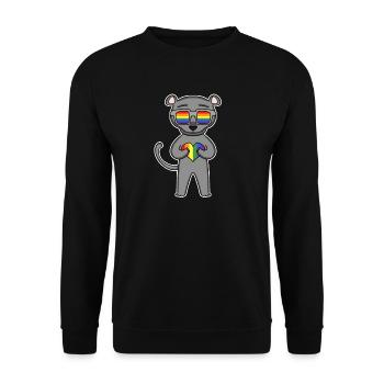 Regenbogen - Schwarzer Panther mit Brille und Herz - Unisex Pullover - Schwarz - Vorne - Alina (178cm) & Michal (187cm)