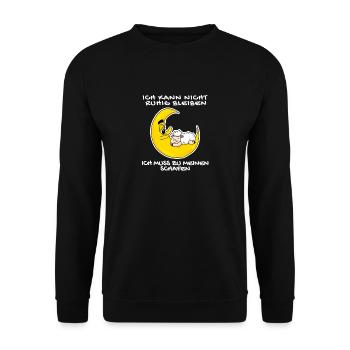 Schaf Schafe Spruch Sprüche Schlafen Ausschlafen - Unisex Pullover - Schwarz - Vorne - Alina (178cm) & Michal (187cm)