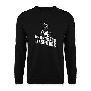 Ich hinterlasse Spuren – Skifahrer - Unisex Pullover - Schwarz - Vorne - Alina (178cm) & Michal (187cm)
