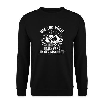 Bis zur Hütte haben wir’s immer geschafft - Unisex Pullover - Schwarz - Vorne - Alina (178cm) & Michal (187cm)