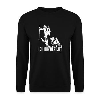 Ich bin der Lift – Skitour Spruch - Unisex Pullover - Schwarz - Vorne - Alina (178cm) & Michal (187cm)