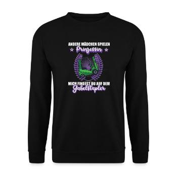 Gabelstapler Logistik Lageristin Beruf Staplerfahr - Unisex Pullover - Schwarz - Vorne - Alina (178cm) & Michal (187cm)