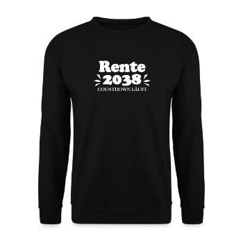 Rente 2038 Ruhestand Rentner Renteneintritt - Unisex Pullover - Schwarz - Vorne - Alina (178cm) & Michal (187cm)