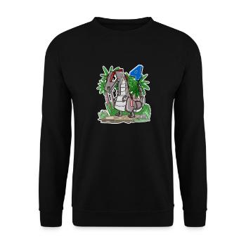 4 years old - 4th birthday with animal motif - Dino - Unisex Sweatshirt - black - Front - Alina (178cm) & Michal (187cm)