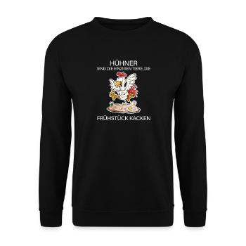 Landwirt Landwirte Huhn Hühner Spruch - Unisex Pullover - Schwarz - Vorne - Alina (178cm) & Michal (187cm)