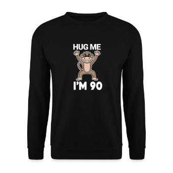 90 Geburtstag - 90 Jahre - Umarmung - Unisex Pullover - Schwarz - Vorne - Alina (178cm) & Michal (187cm)
