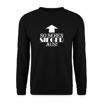 Sieger Erster Gewinner Geschenk - Unisex Pullover - Schwarz - Vorne - Alina (178cm) & Michal (187cm)