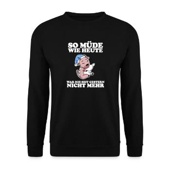 Müde Spruch lustig Schlafen Ausschlafen Faul - Unisex Pullover - Schwarz - Vorne - Alina (178cm) & Michal (187cm)