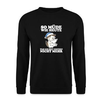 Müde Spruch lustig Schlafen Ausschlafen Faul - Unisex Pullover - Schwarz - Vorne - Alina (178cm) & Michal (187cm)