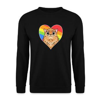 Regenbogen - Katze mit Herz - Unisex Pullover - Schwarz - Vorne - Alina (178cm) & Michal (187cm)