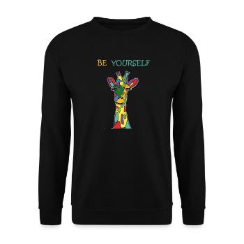Giraffe Be Yourself Sei Du Selbst Bunt Anders - Unisex Pullover - Schwarz - Vorne - Alina (178cm) & Michal (187cm)