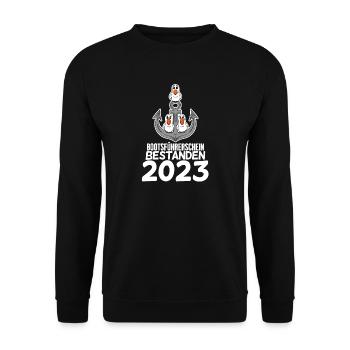 Bootsführerschein 2023 - Unisex Pullover - Schwarz - Vorne - Alina (178cm) & Michal (187cm)