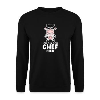 coole Kuh Chef Spruch - Unisex Pullover - Schwarz - Vorne - Alina (178cm) & Michal (187cm)