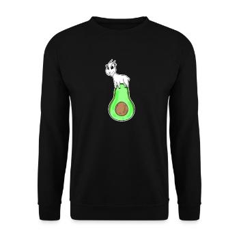 Ziegenbock auf Avocado - Unisex Pullover - Schwarz - Vorne - Alina (178cm) & Michal (187cm)