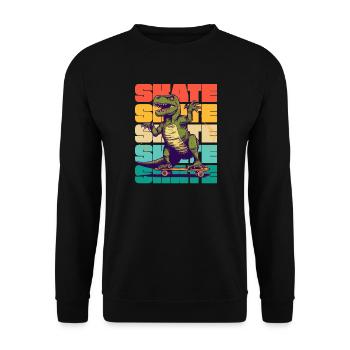 Skateboarding Cool Skateboarder T Rex Dinosaurier - Unisex Pullover - Schwarz - Vorne - Alina (178cm) & Michal (187cm)